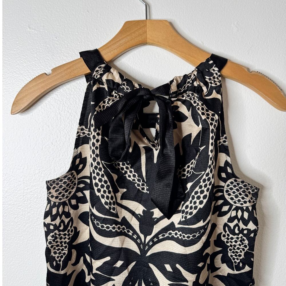 The Limited XS Black Tan Floral Dressy Halter Top Keyhole Neck Tie-Back Blouse - Picture 6 of 11